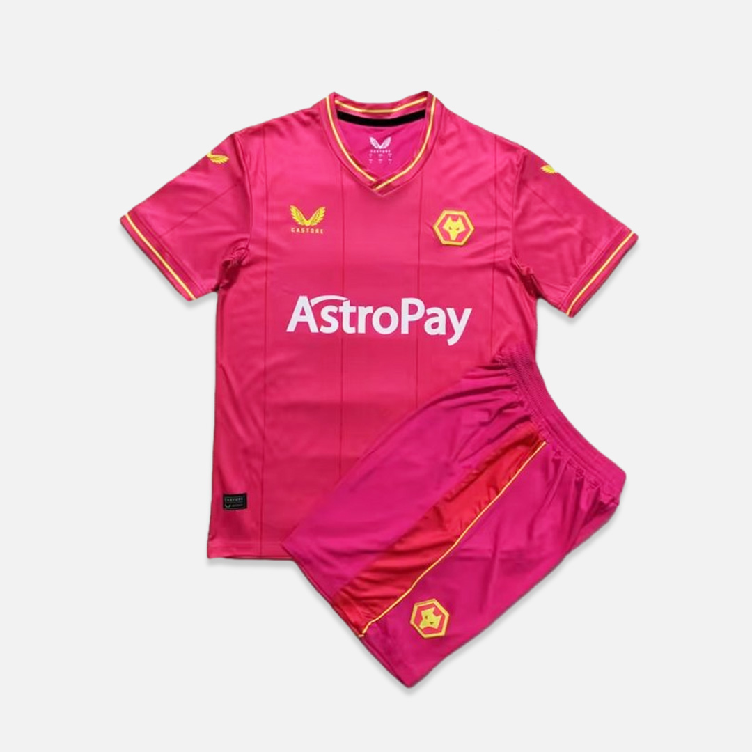 Wolverhampton Wanderers Wolves 23-24 Pink Goalkeeper Kids Kit - Unitedfutballjersey