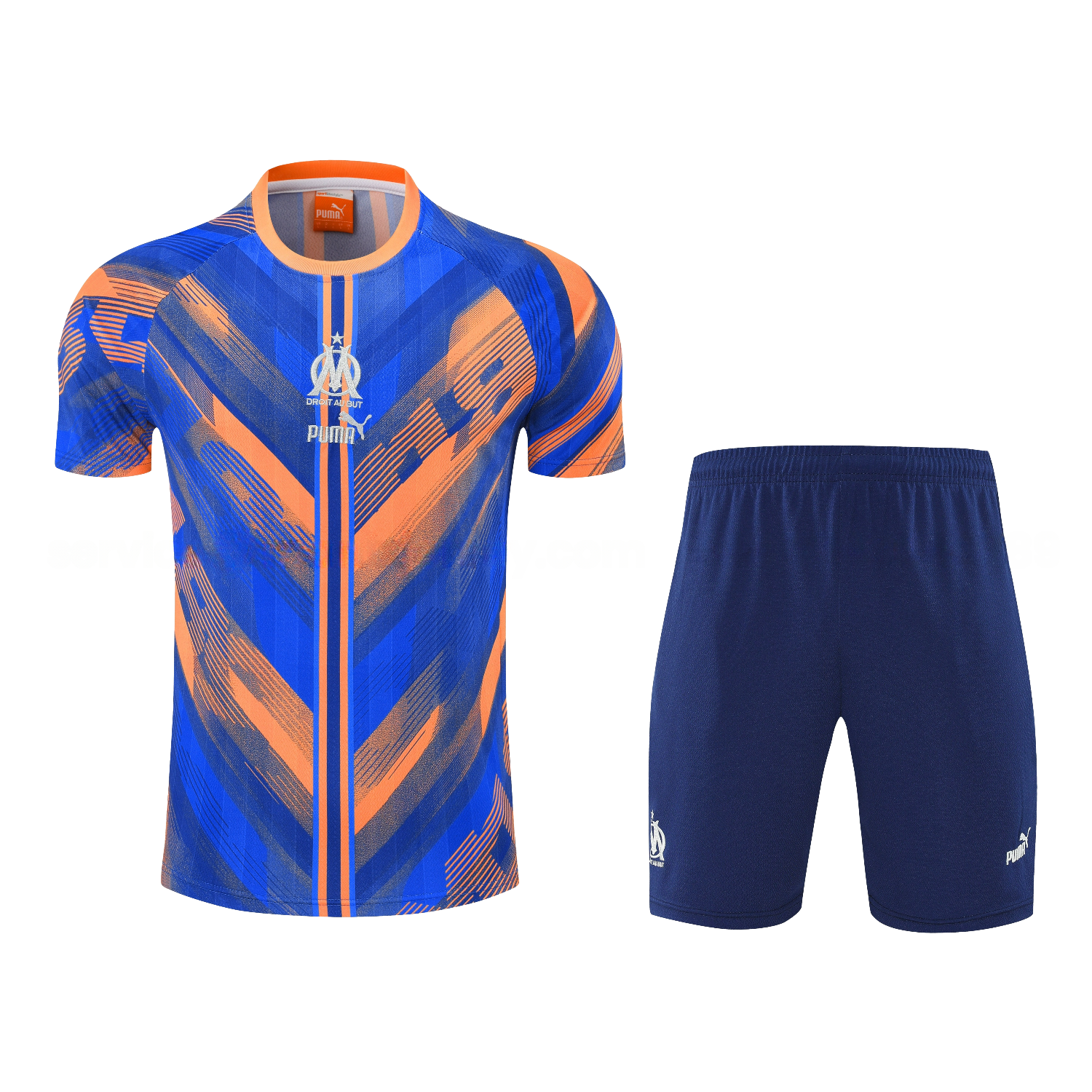 Marseille 25-26 Short-Sleeve Training Set - Blue Orange Top & Blue Shorts - Unitedfutballjersey