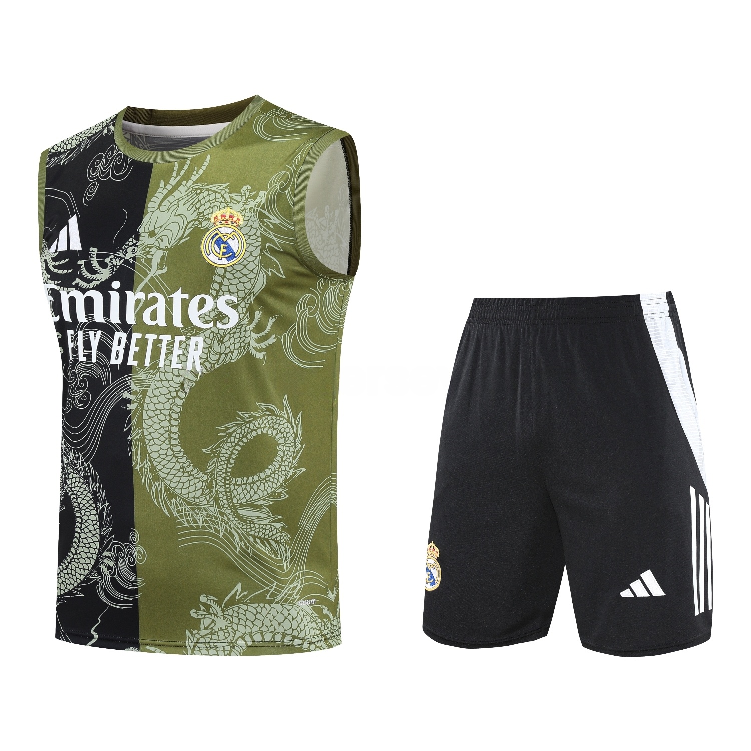 Real Madrid 25-26 Vest Training Set - Green-Black Dragon Vest & Black-White Shorts - Unitedfutballjersey