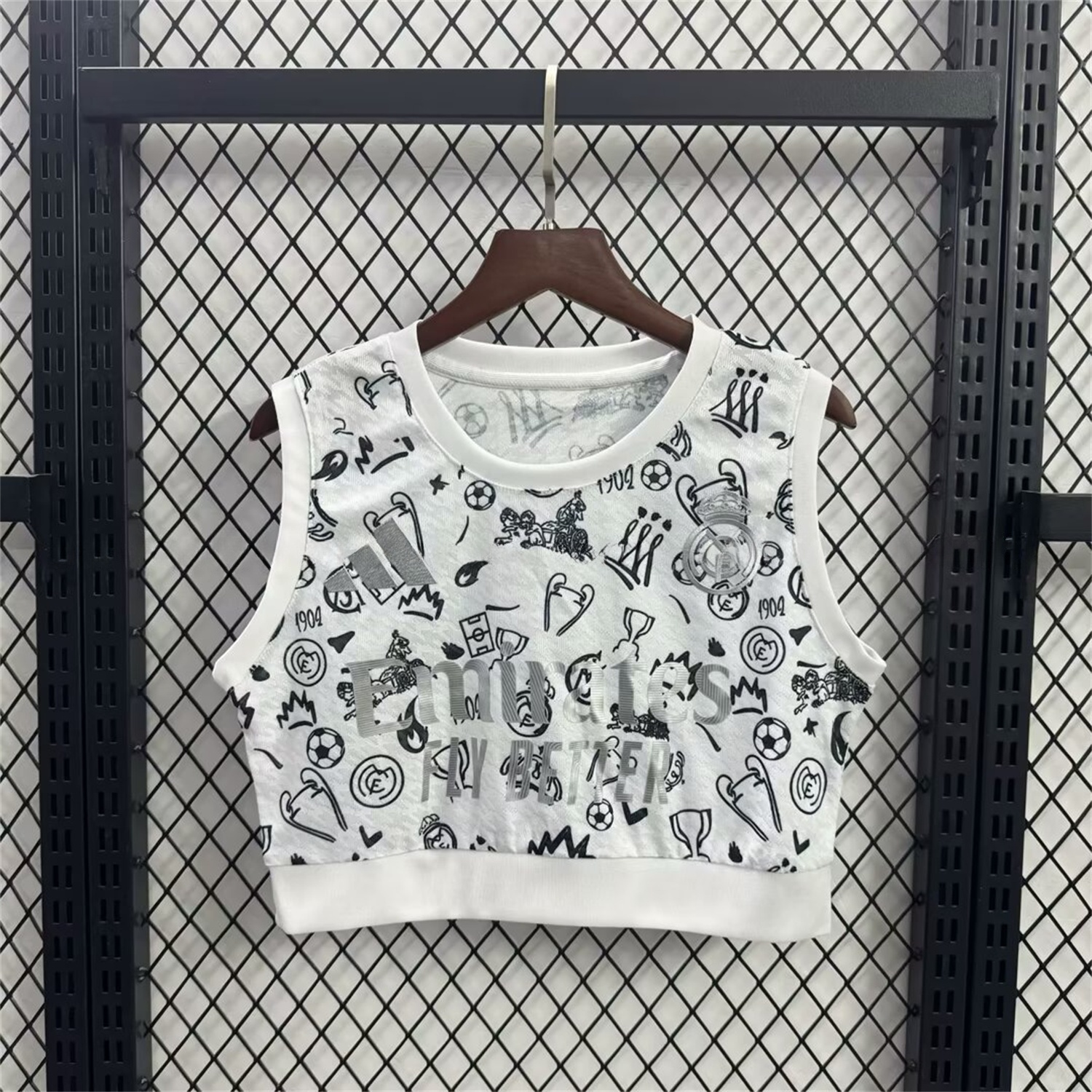 Women's Real Madrid 25-26 White Yoga Vest with Black Emoji Icons - Unitedfutballjersey