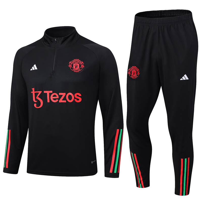 Manchester United 23-24 Kids Long Sleeve Training Set Black and Red - Unitedfutballjersey