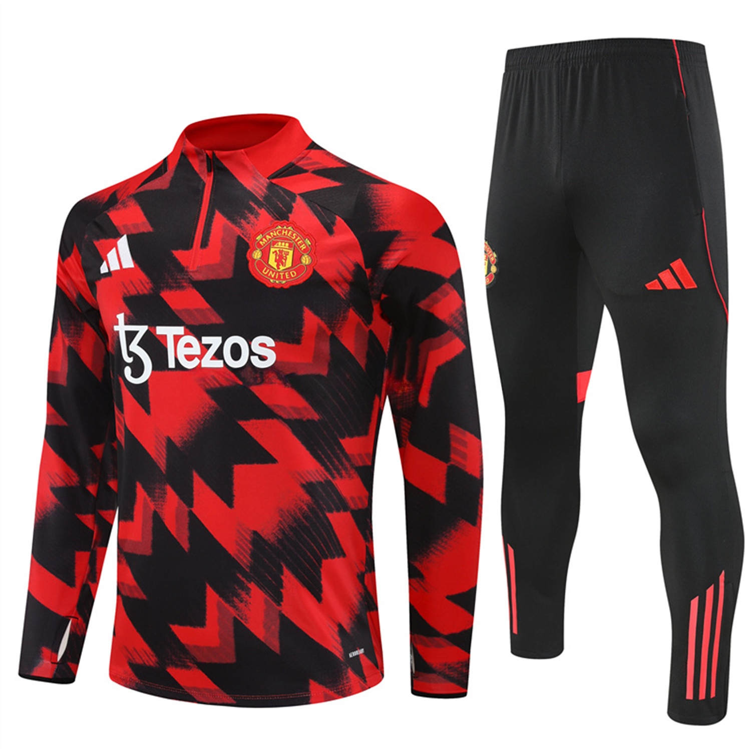 Manchester United 25-26 Long Sleeves Training Set - Red-Black Top & Black Pants - Unitedfutballjersey