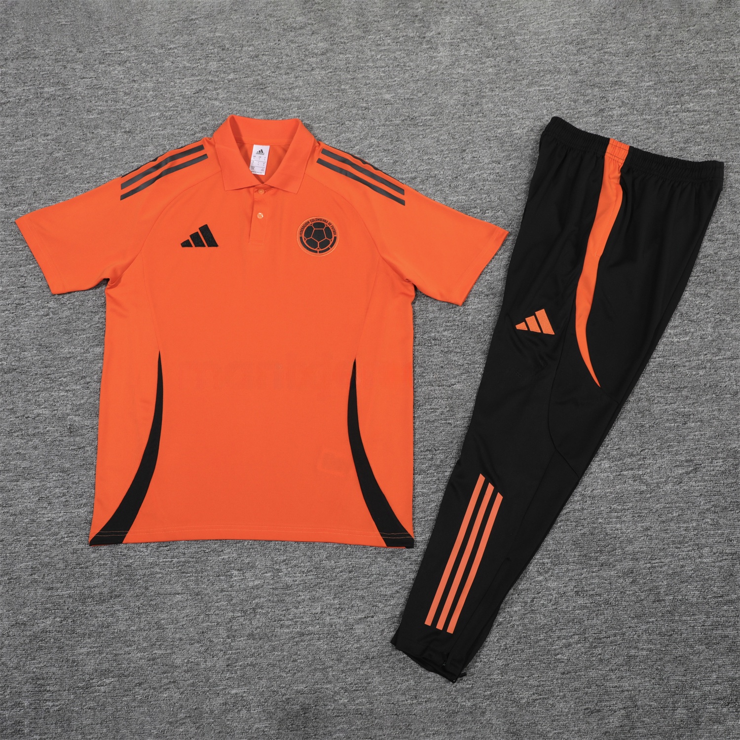 Colombia 25-26 POLO Short-Sleeve Training Set - Orange Top and Black Pants - Unitedfutballjersey