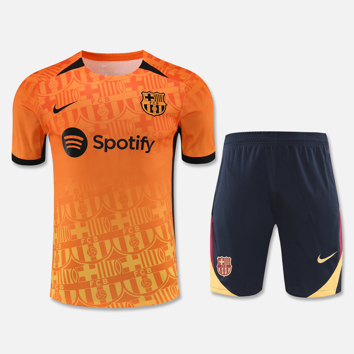 B.A.R.S.A 24-25 Short-Sleeve Training Set - Orange Top & Black Shorts - Unitedfutballjersey