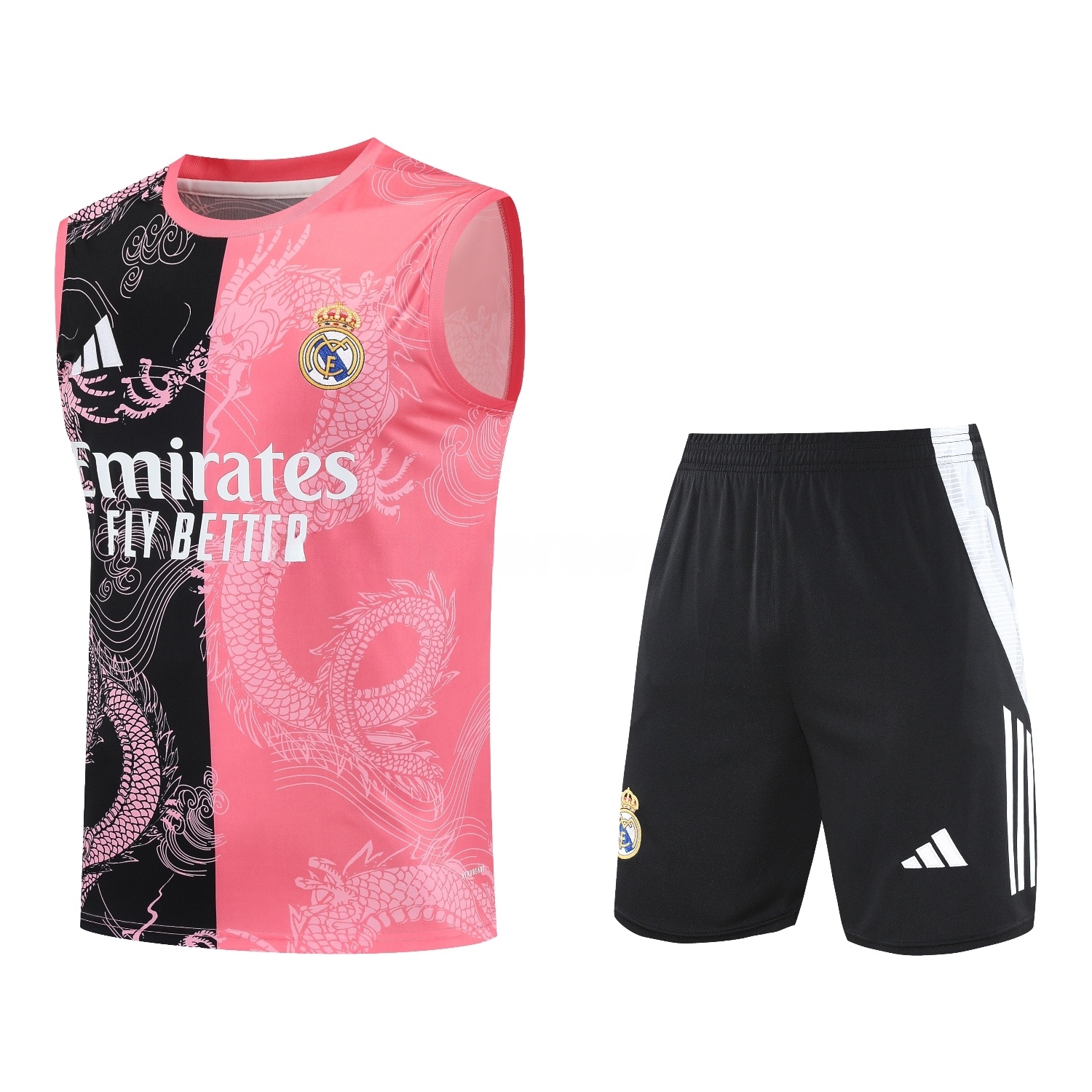 Real Madrid 25-26 Vest Training Set - Pink-Black Dragon Vest & Black-White Shorts - Unitedfutballjersey