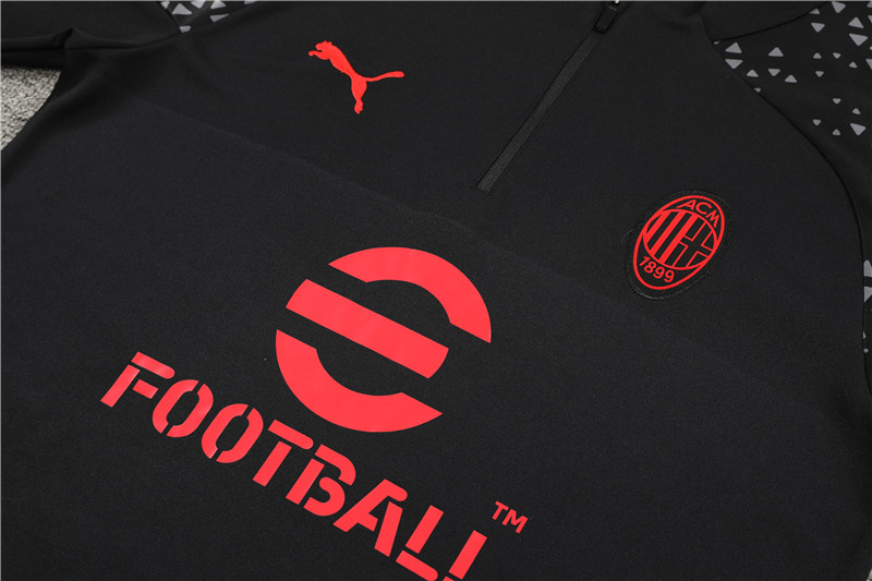 AC Milan 23-24 Long Sleeve Training Set -Black and Red - Unitedfutballjersey