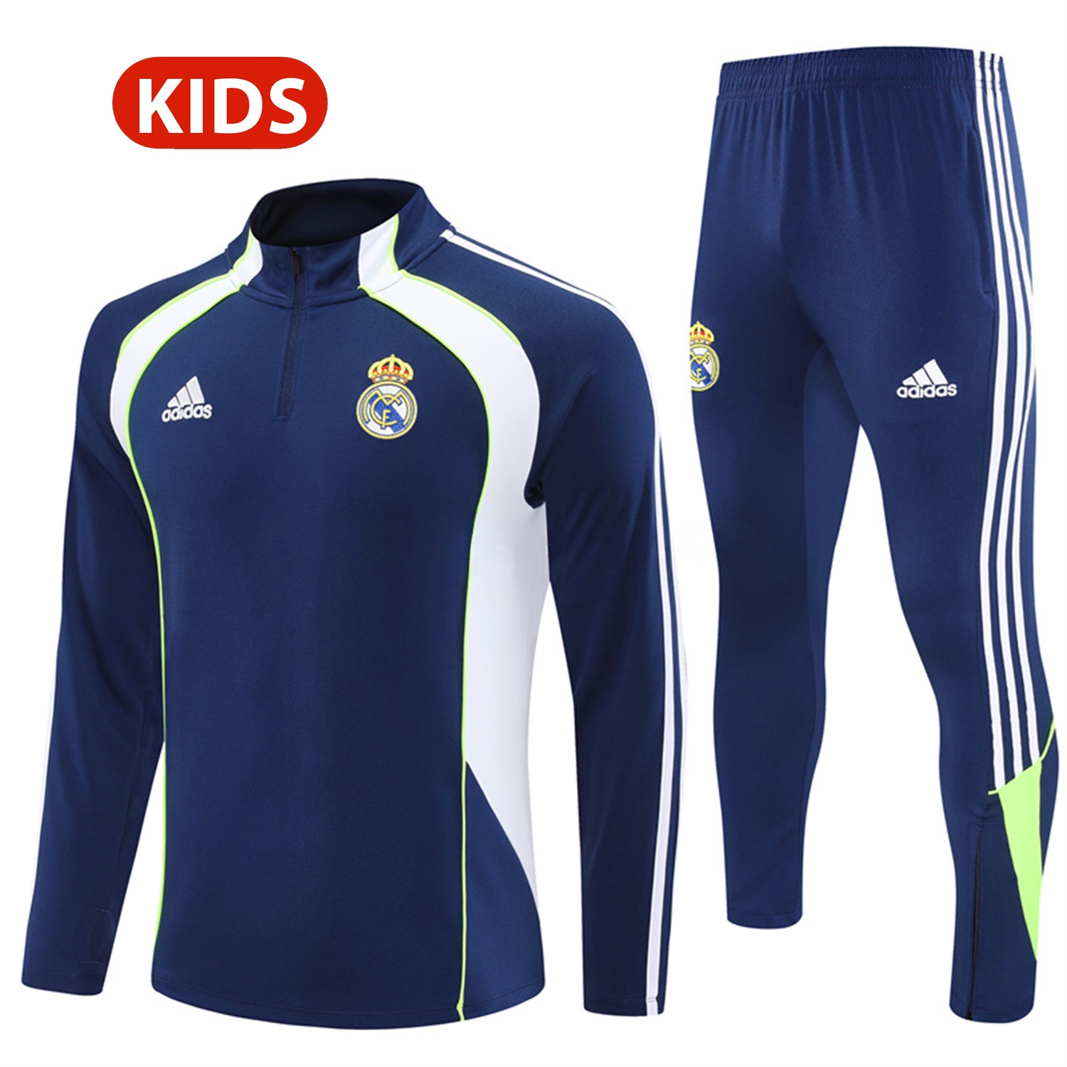 Real Madrid 25-26 Kids Long Sleeve Training Set - Throwback Royal Blue Top and Pants - Unitedfutballjersey