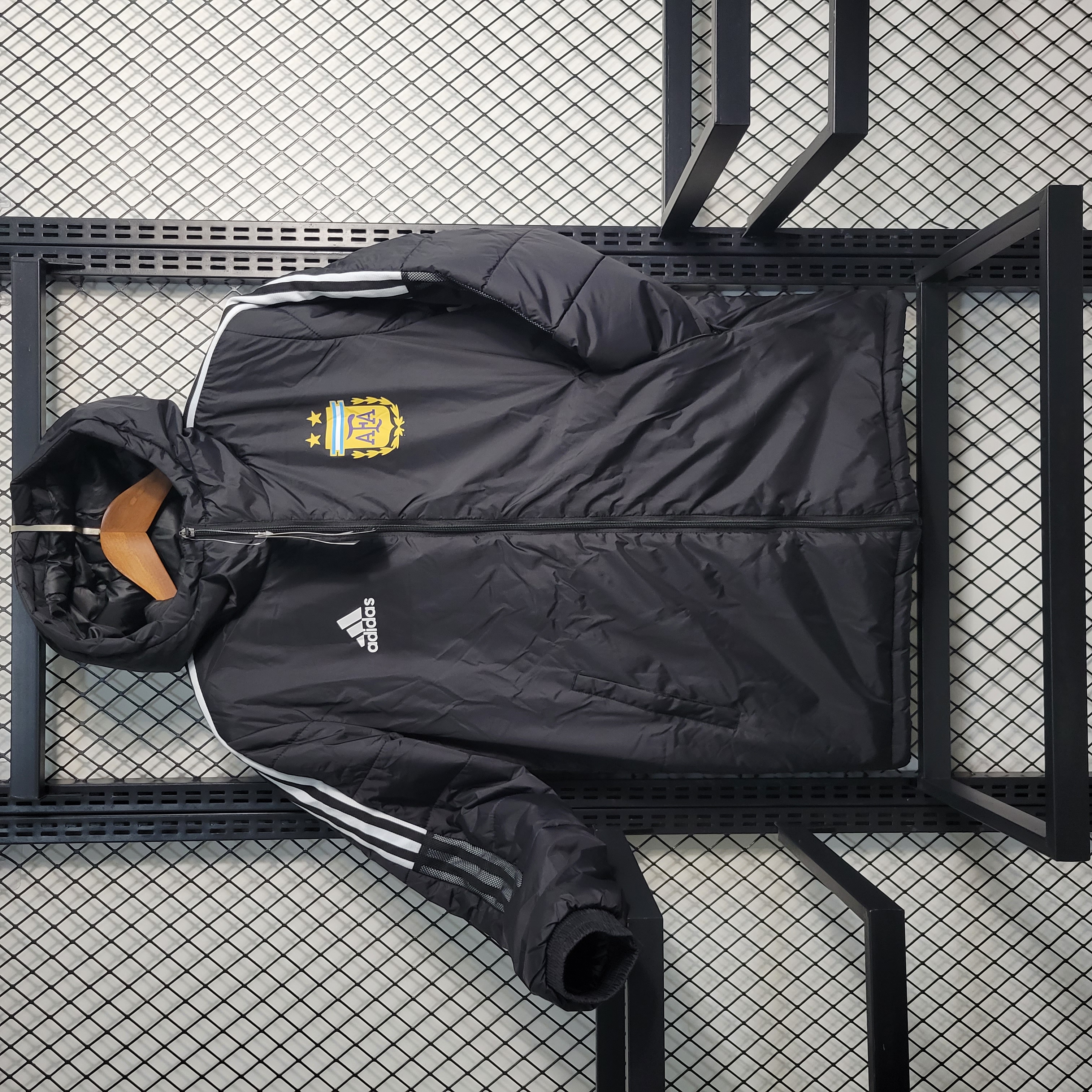 Argentina 23-24 Men's Hooded Thermal Cotton Jacket - Black - Unitedfutballjersey