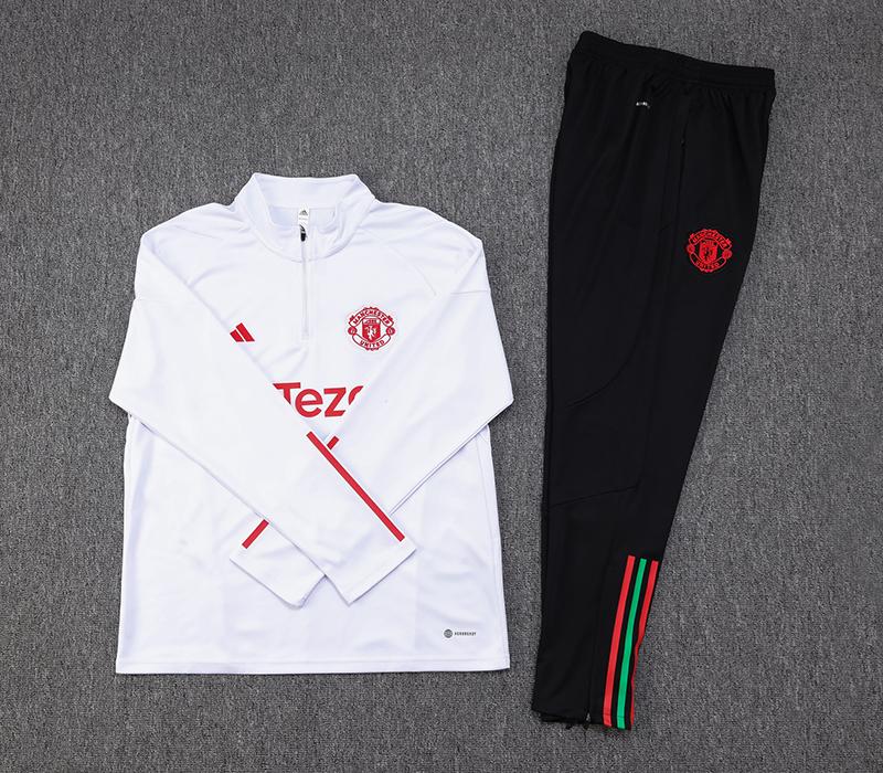 Manchester United 23-24 Long Sleeve Training Set -White and Red - Unitedfutballjersey