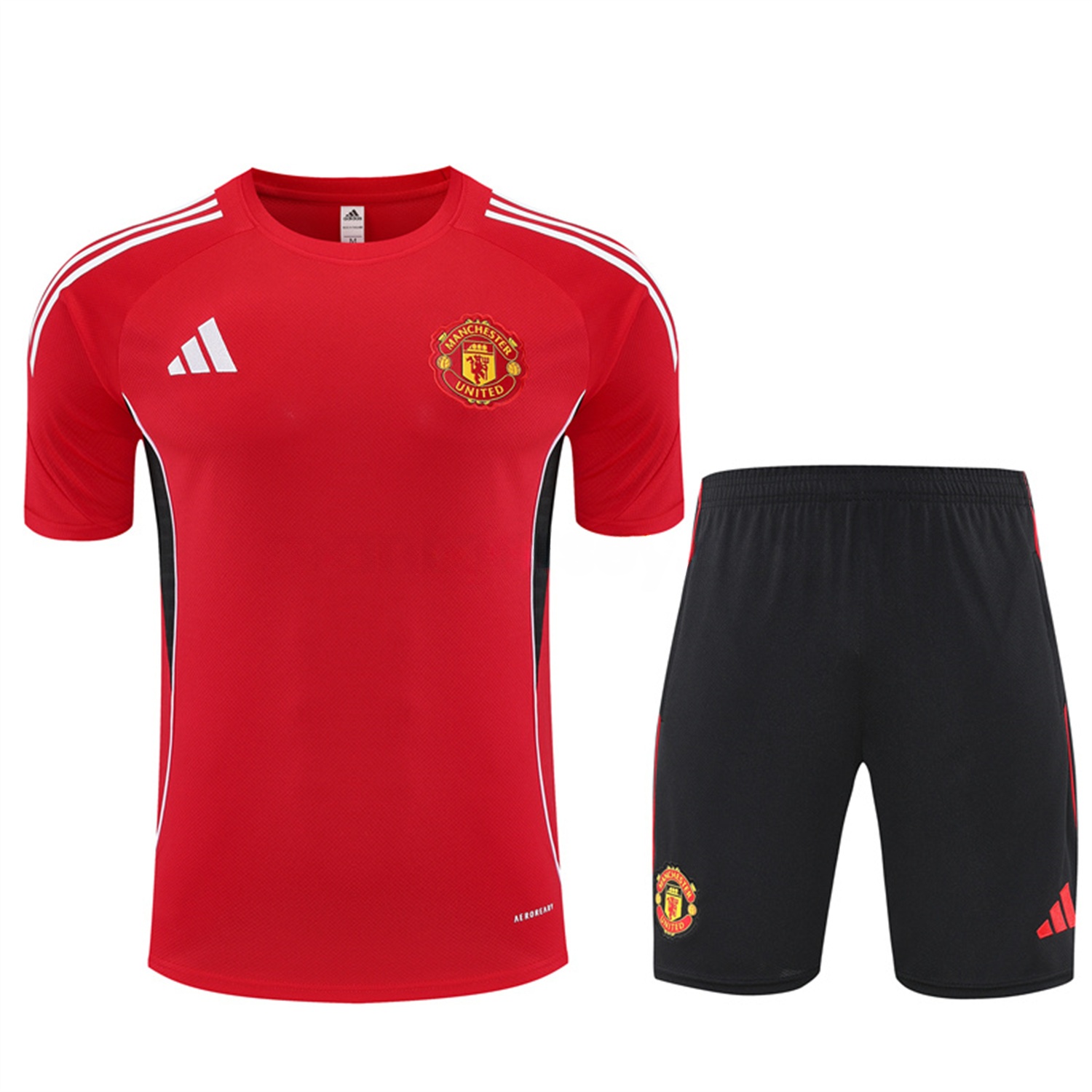 Manchester United 25-26 Short-Sleeve Training Set - Red Top & Black Shorts - Unitedfutballjersey