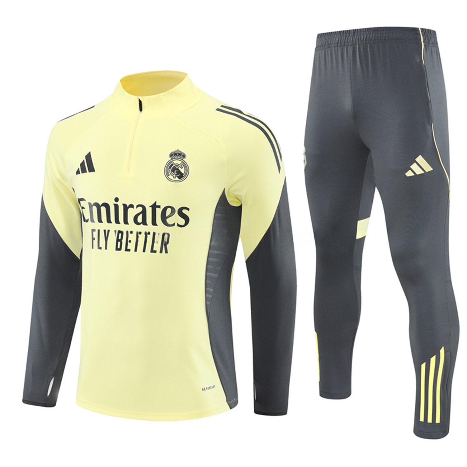 Real Madrid 25-26 Long Sleeves Training Set - Yellow Top & Gray Pants - Unitedfutballjersey