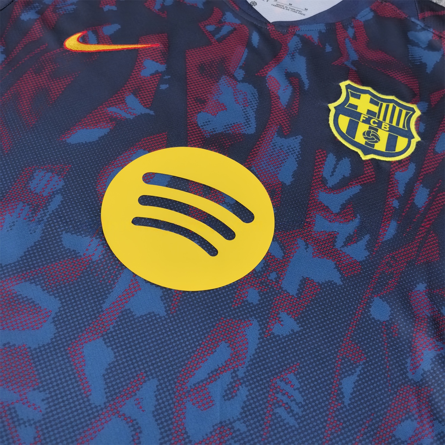 Barcelona 25-26 Deep Blue Training Jersey with Red and Blue Tree Pattern - Fans Version - Unitedfutballjersey