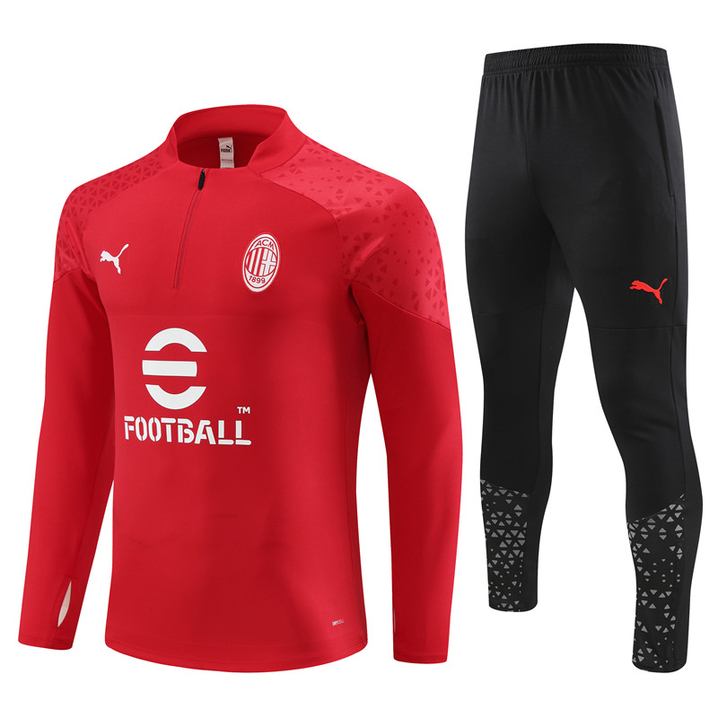 AC Milan 23-24 Kids Long Sleeve Training Set Red - Unitedfutballjersey