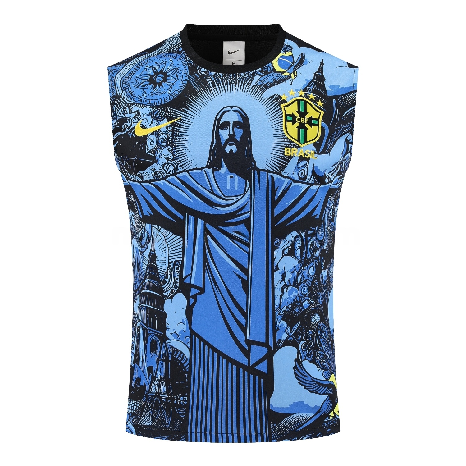 Brazil 25-26 Blue Jesus Statue Vest Training Set - Blue Vest & Black Shorts - Unitedfutballjersey