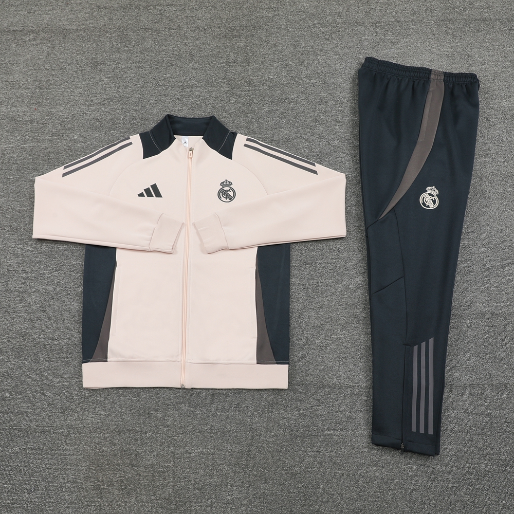 Real Madrid 24-25 Jacket Training Tracksuit - Light Pink Top and Deep Grey Pants - Unitedfutballjersey