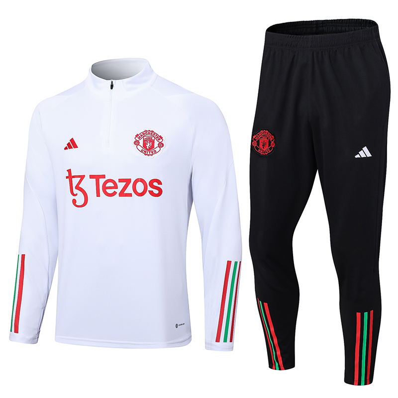 Manchester United 23-24 Kids Long Sleeve Training Set White and Red - Unitedfutballjersey