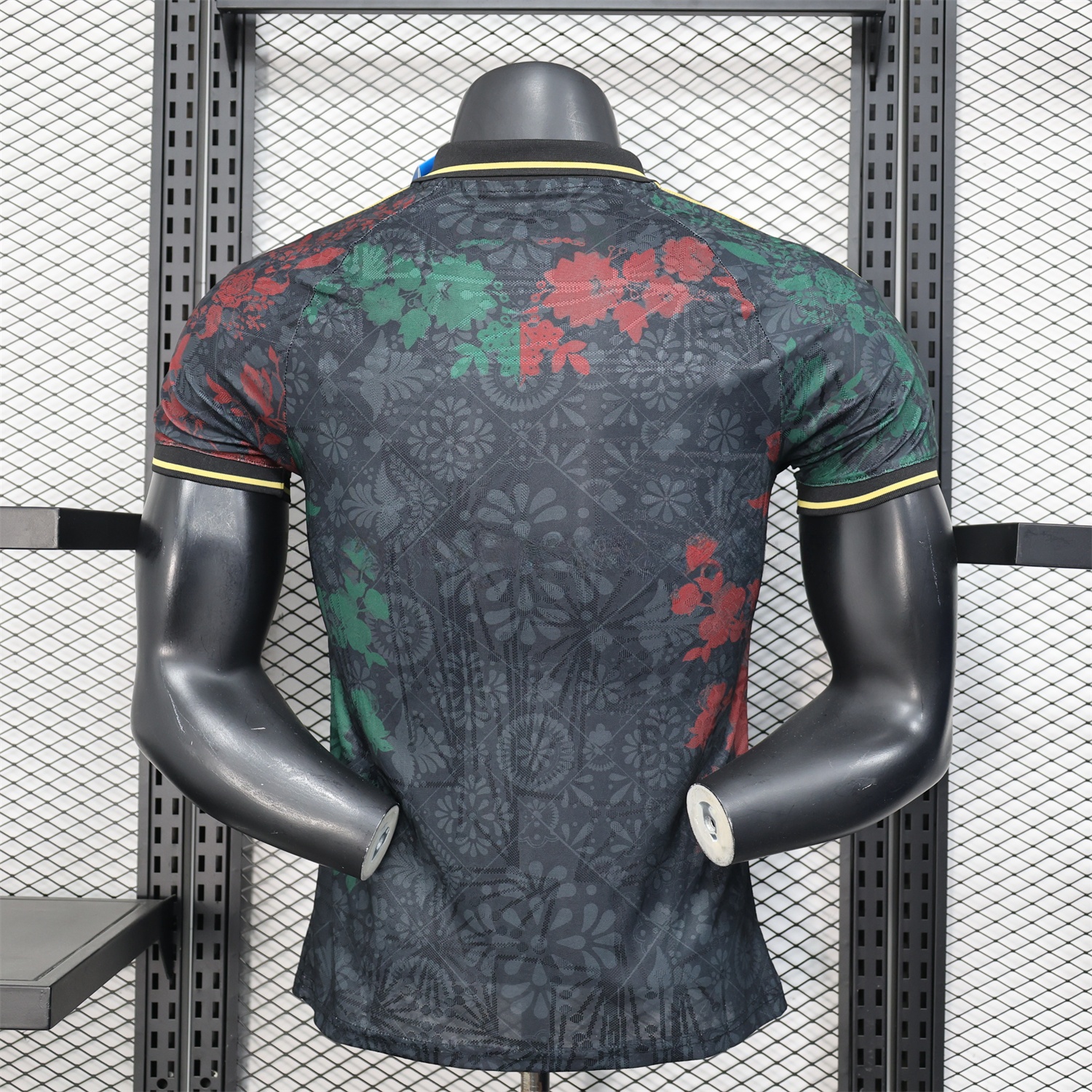 Mexico 25-26 Black Polo Jersey with Red and Green Floral Pattern - Player Version - Unitedfutballjersey