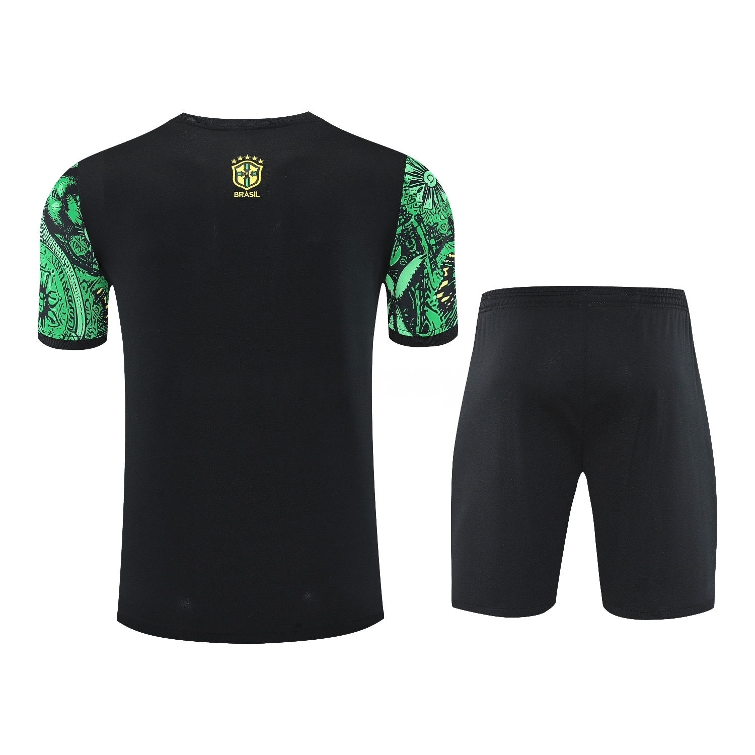 Brazil 25-26 Green Jesus Statue Short-Sleeve Training Set - Green Top & Black Shorts - Unitedfutballjersey