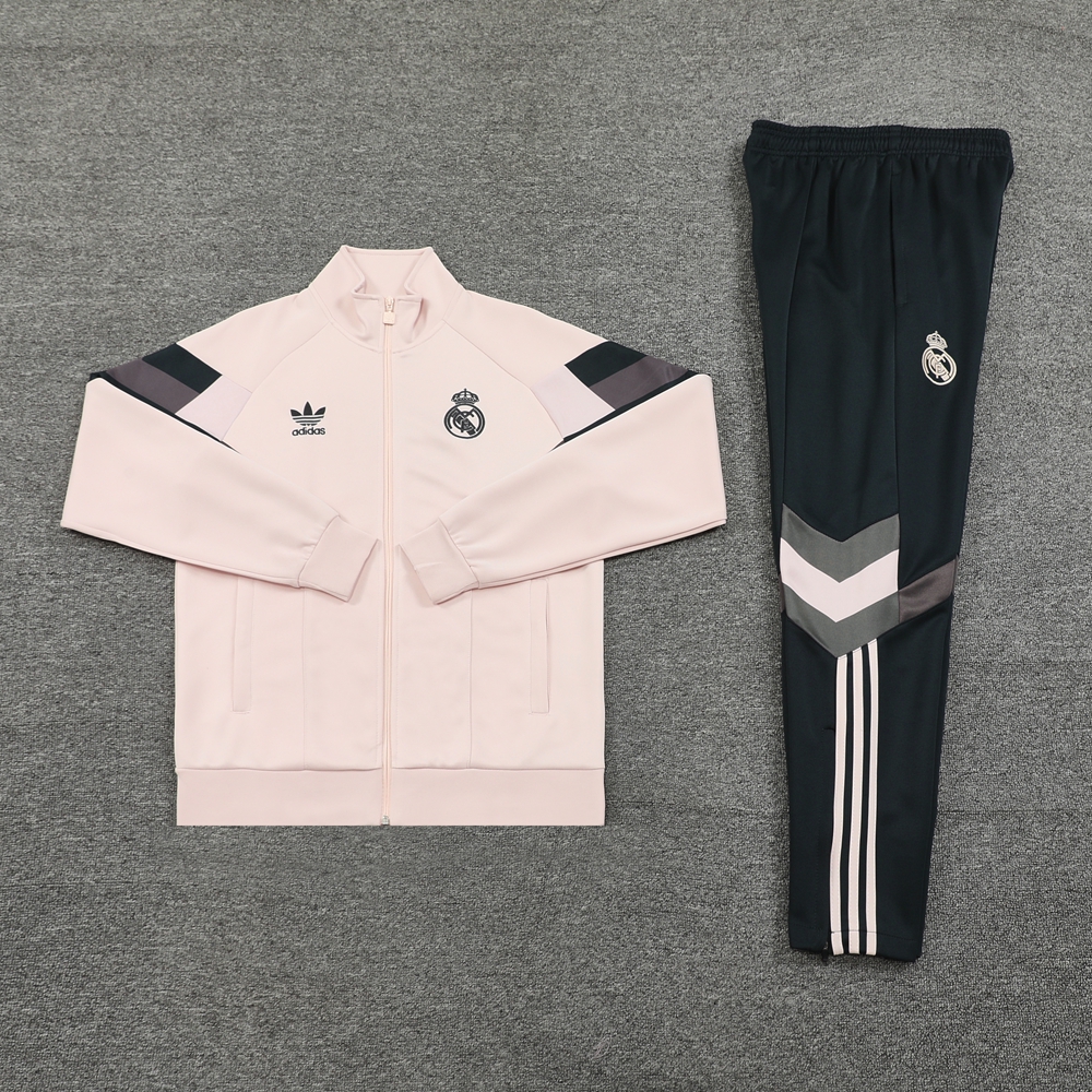 Real Madrid 24-25 Jacket Training Tracksuit - Light Pink Top and Black Pants - Unitedfutballjersey