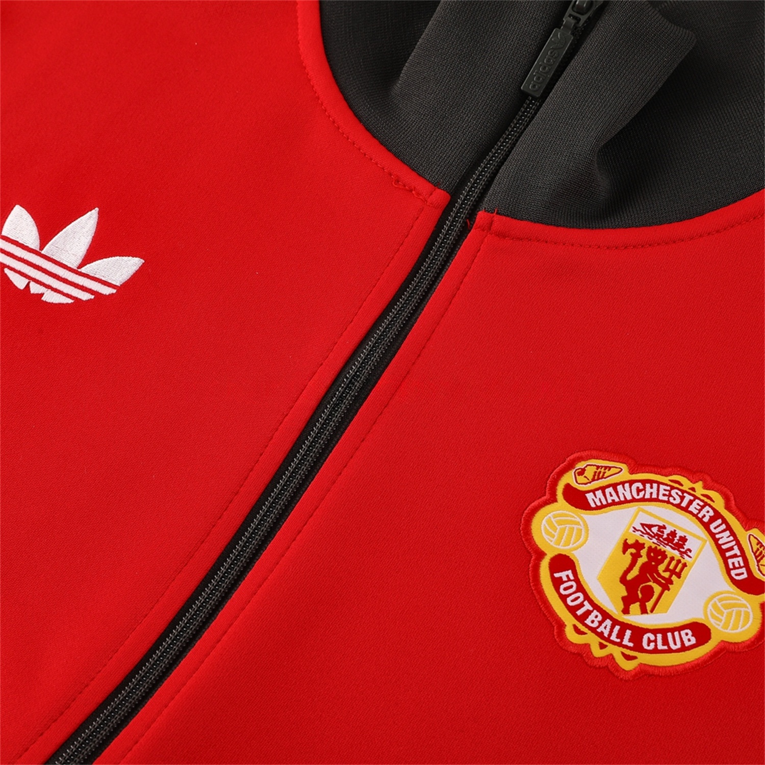Manchester United 24-25 Throwback Jacket Training Tracksuit - Red Jackets & Grey Pants - Unitedfutballjersey