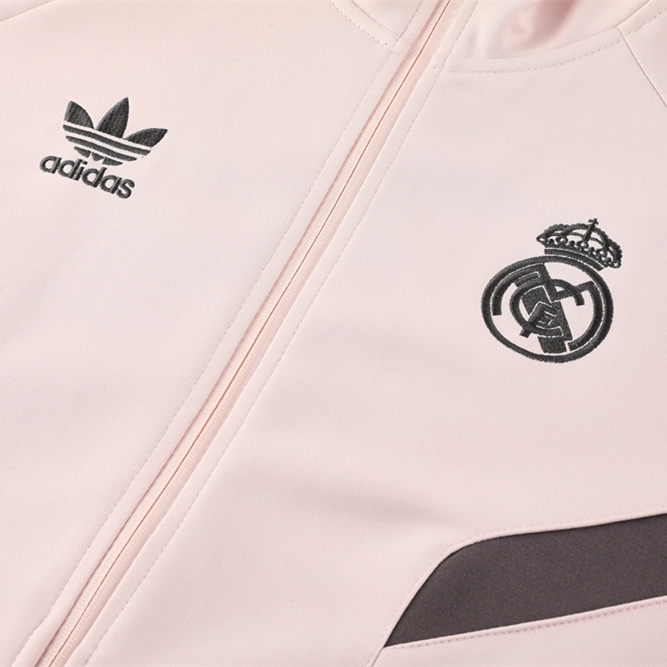 Real Madrid 24-25 Jacket Training Tracksuit - Light Pink Top and Black Pants - Unitedfutballjersey