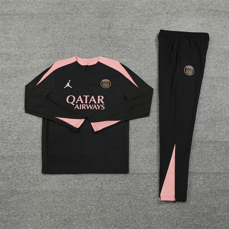 Paris Saint-Germain PSG X JD 24-25 Long Sleeve Training Set - Player Version - Black and Pink - Unitedfutballjersey