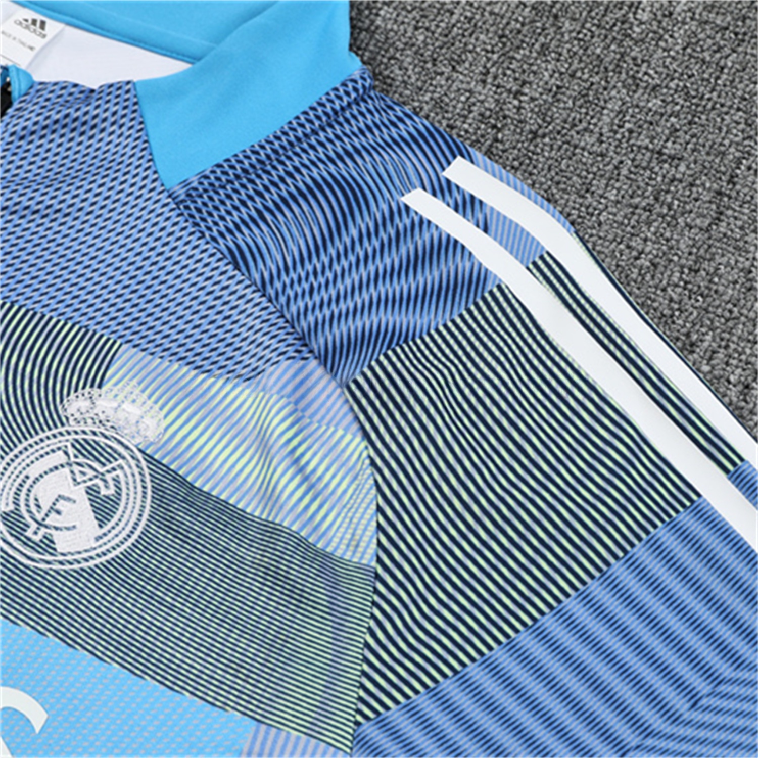 Real Madrid 25-26 Kids Long Sleeves Training Set - Blue-Gray Camouflage Top & Blue Pants - Unitedfutballjersey