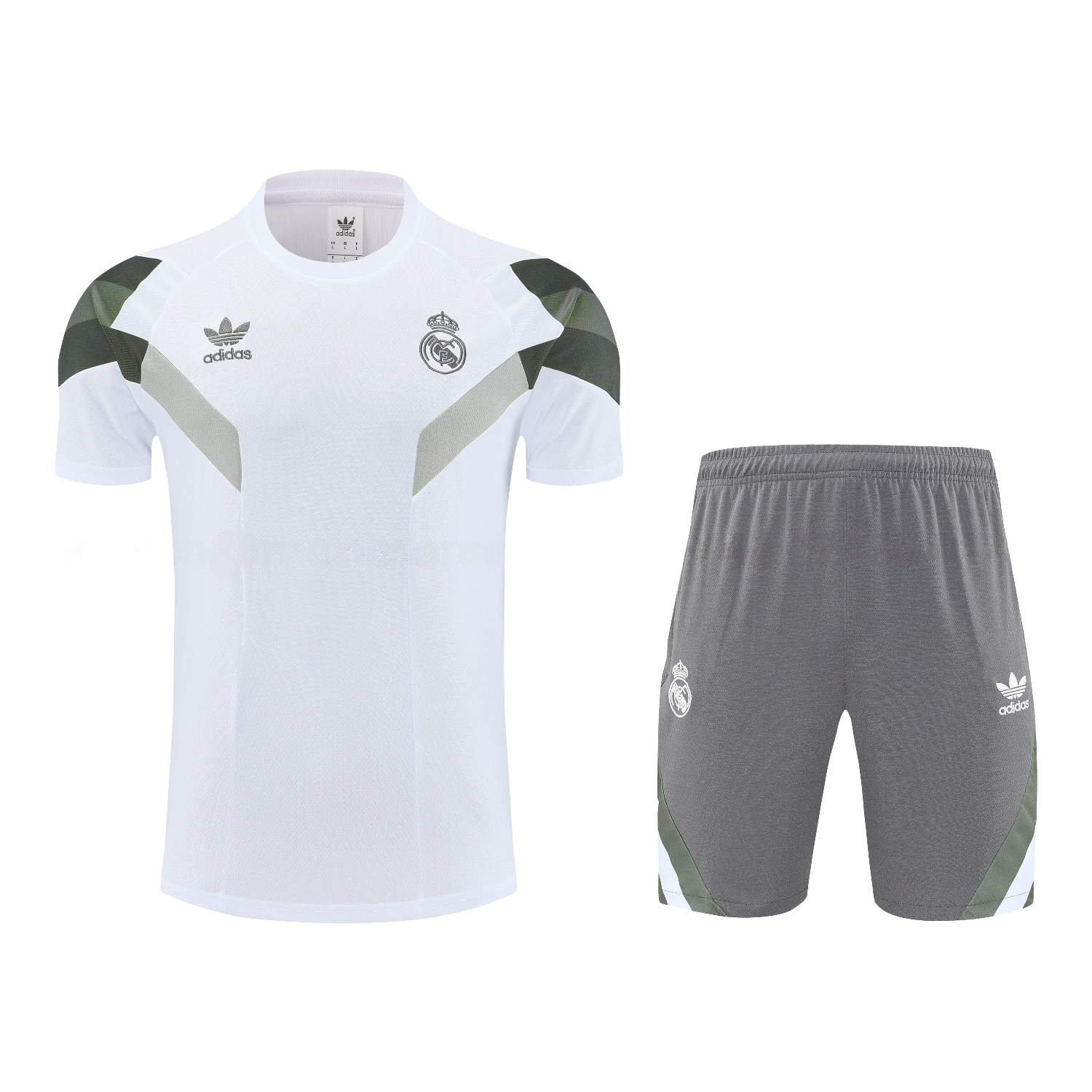 Real Madrid 25-26 Short-Sleeve Training Set - White Top & Gray Shorts - Unitedfutballjersey