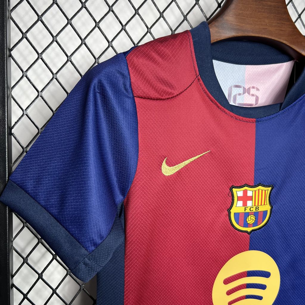 Barcelona 24-25 Home Stadium Kids Kit with Big Logo - Unitedfutballjersey