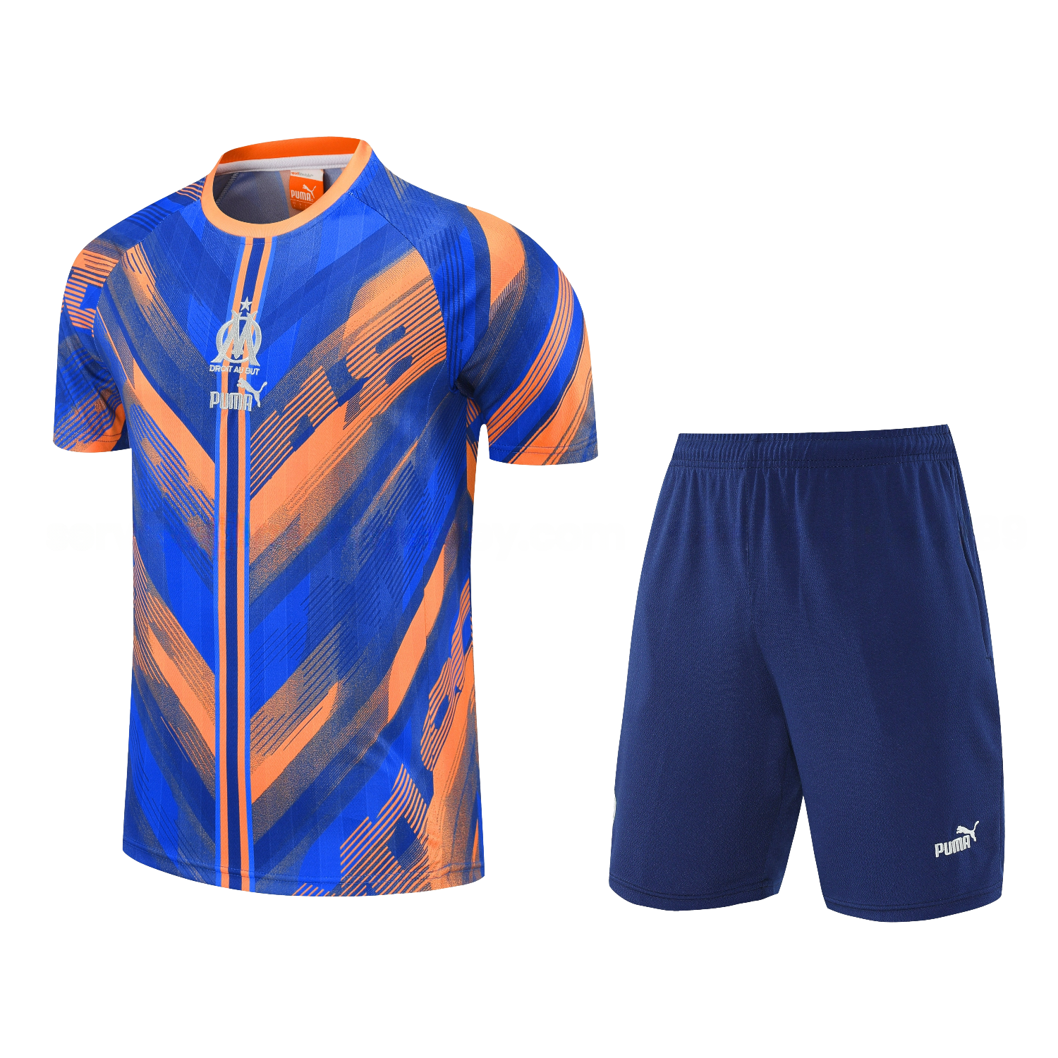 Marseille 25-26 Short-Sleeve Training Set - Blue Orange Top & Blue Shorts - Unitedfutballjersey