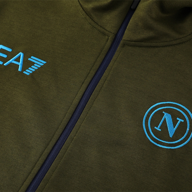 Napoli 24-25 Hooded Jacket Training Tracksuit - Army Green Top and Deep Blue Pants - Unitedfutballjersey