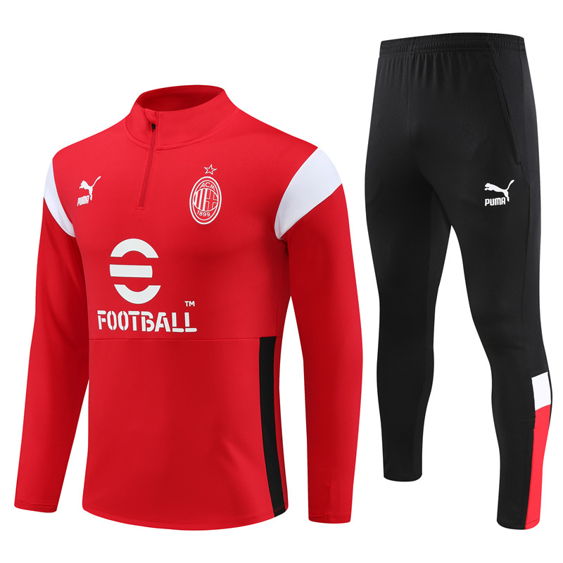 AC Milan 23-24 Kids Long Sleeve Training Set Red and White - Unitedfutballjersey
