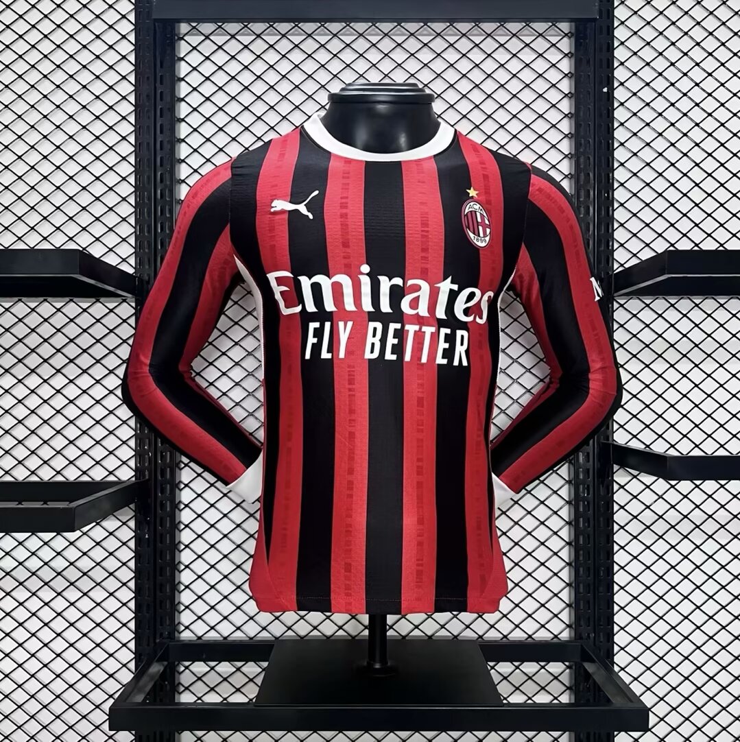 AC Milan 24-25 Home Long Sleeve Jersey - Player Version - Unitedfutballjersey
