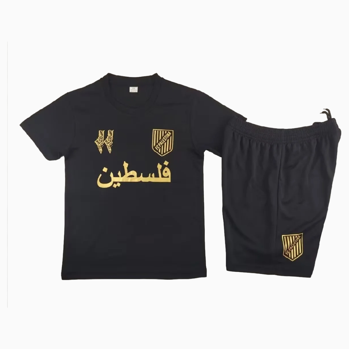 FC Palestina 24-25 Black and Gold Souvenir Kids Kit - Unitedfutballjersey