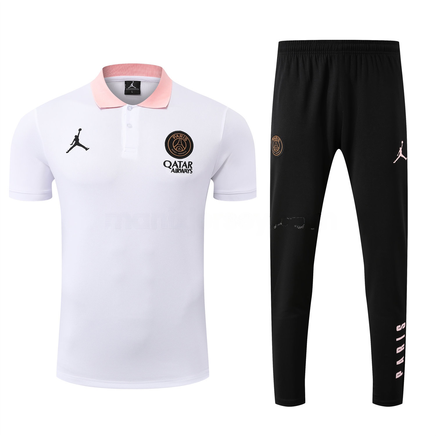 Paris Saint-Germain PSG 25-26 POLO Short-Sleeve Training Set - White Top and Black Pants - Unitedfutballjersey