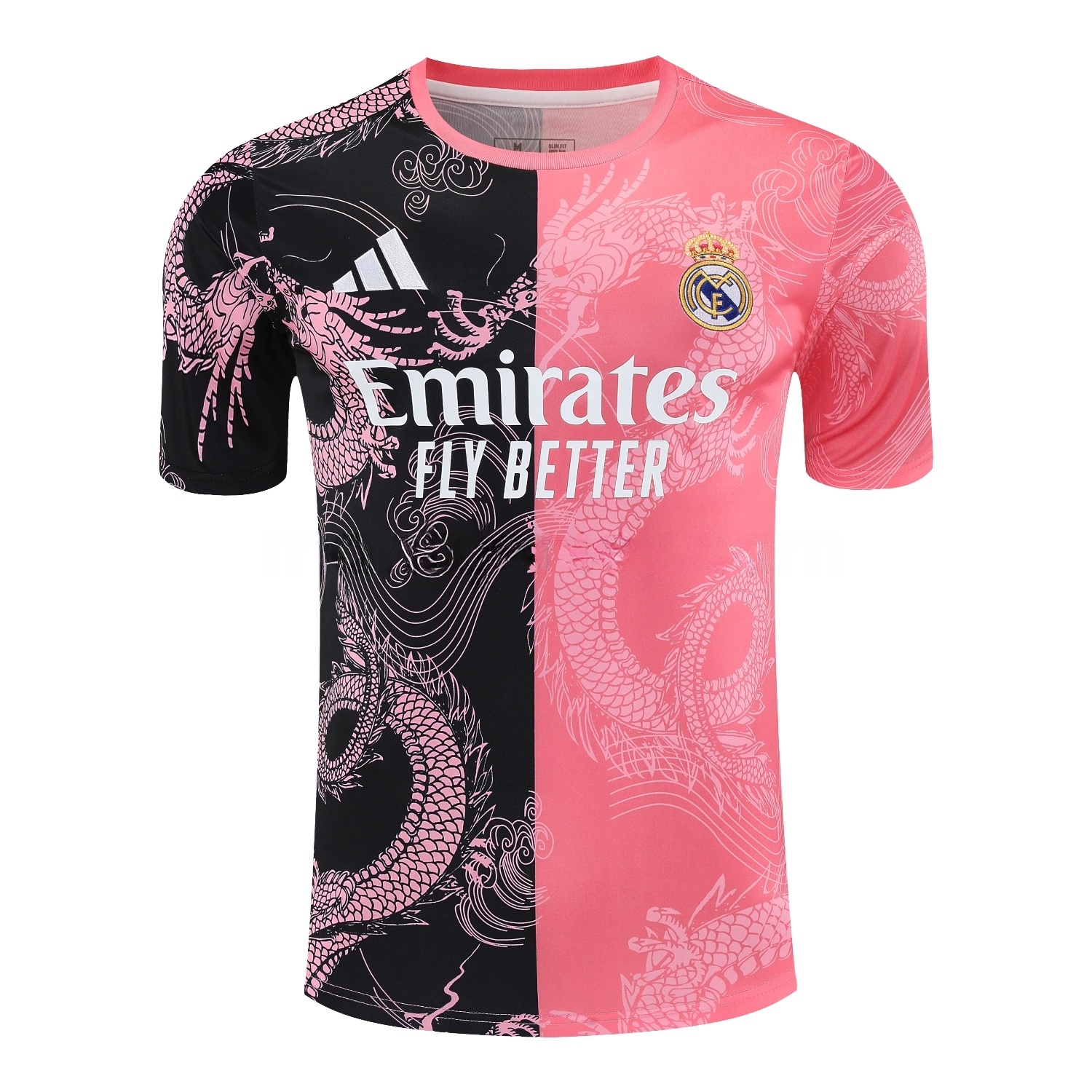 Real Madrid 25-26 Short-Sleeve Training Set - Pink-Black Dragon Top & Black-White Shorts - Unitedfutballjersey