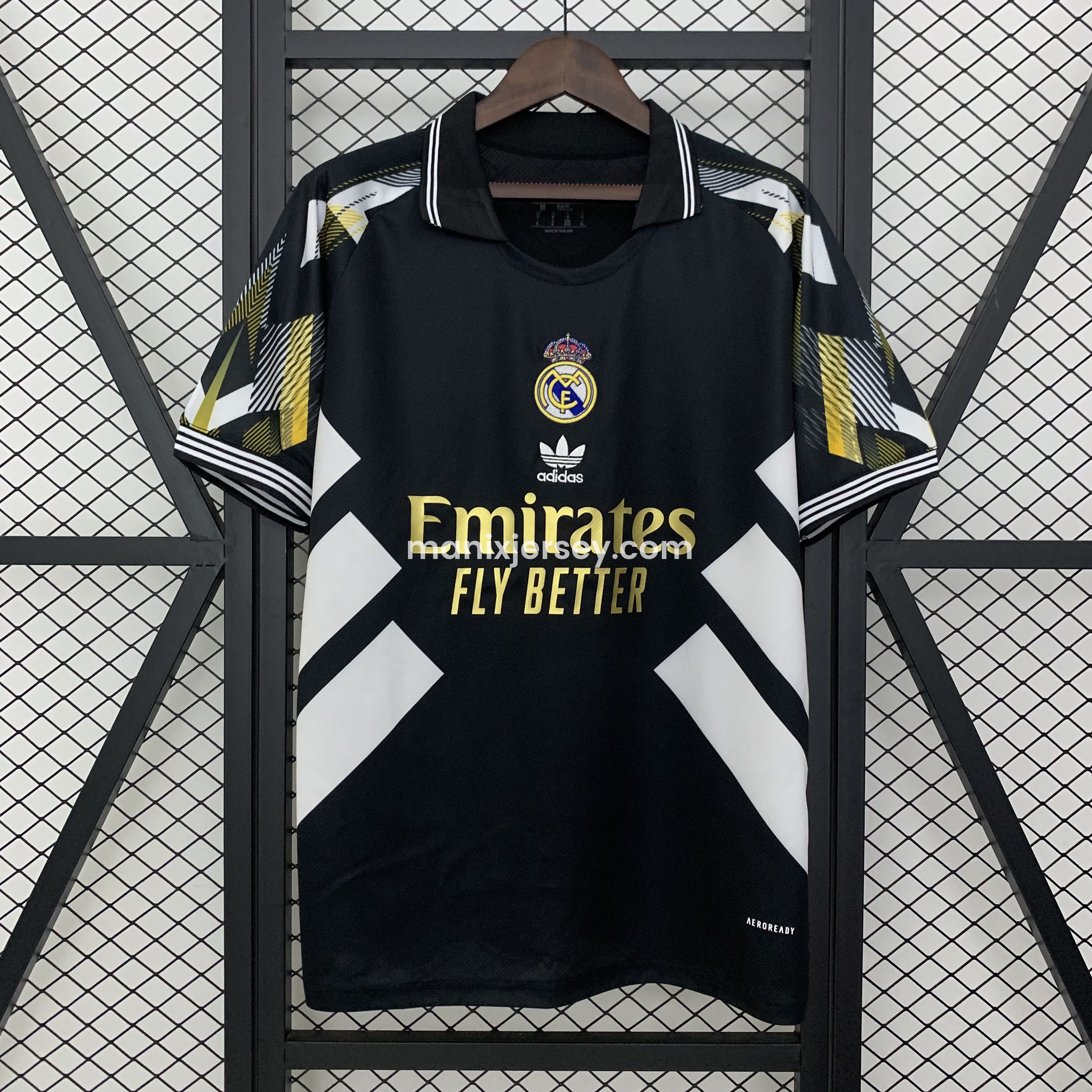 Real Madrid 25-26 Black Gold White Three Bars Jersey - Fans Version - Unitedfutballjersey