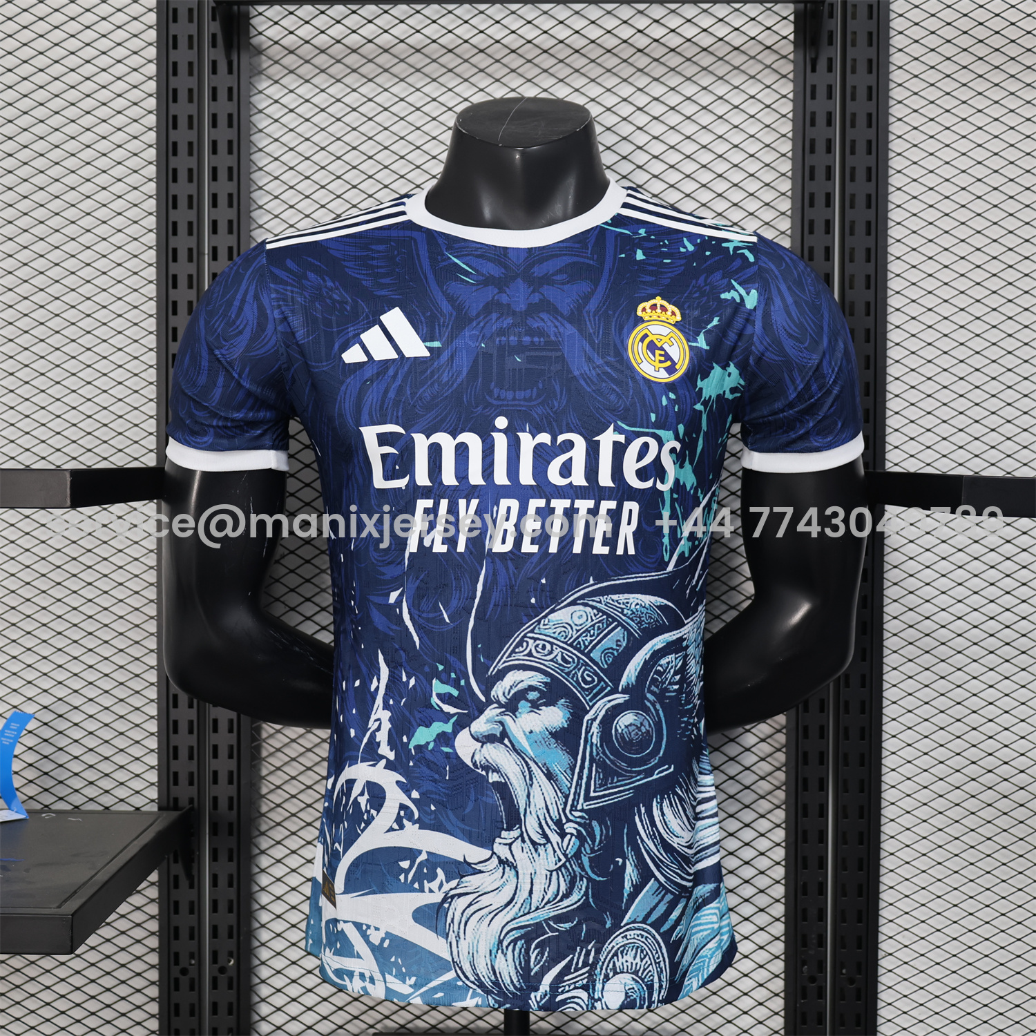 Real Madrid 25-26 Blue Jersey with White Viking Roar Comics - Player Version - Unitedfutballjersey