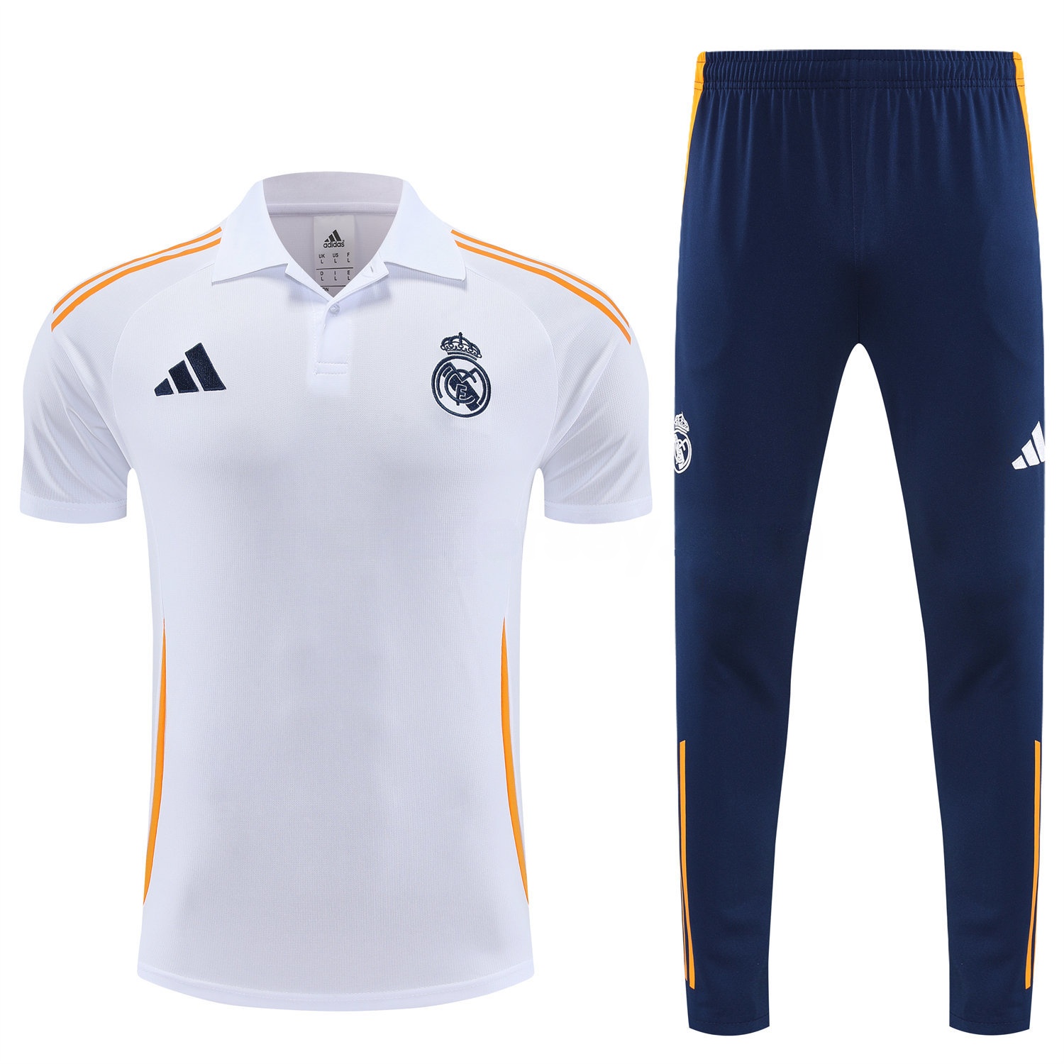 Real Madrid 25-26 POLO Short-Sleeve Training Set - White Top and Deep Blue Pants - Unitedfutballjersey