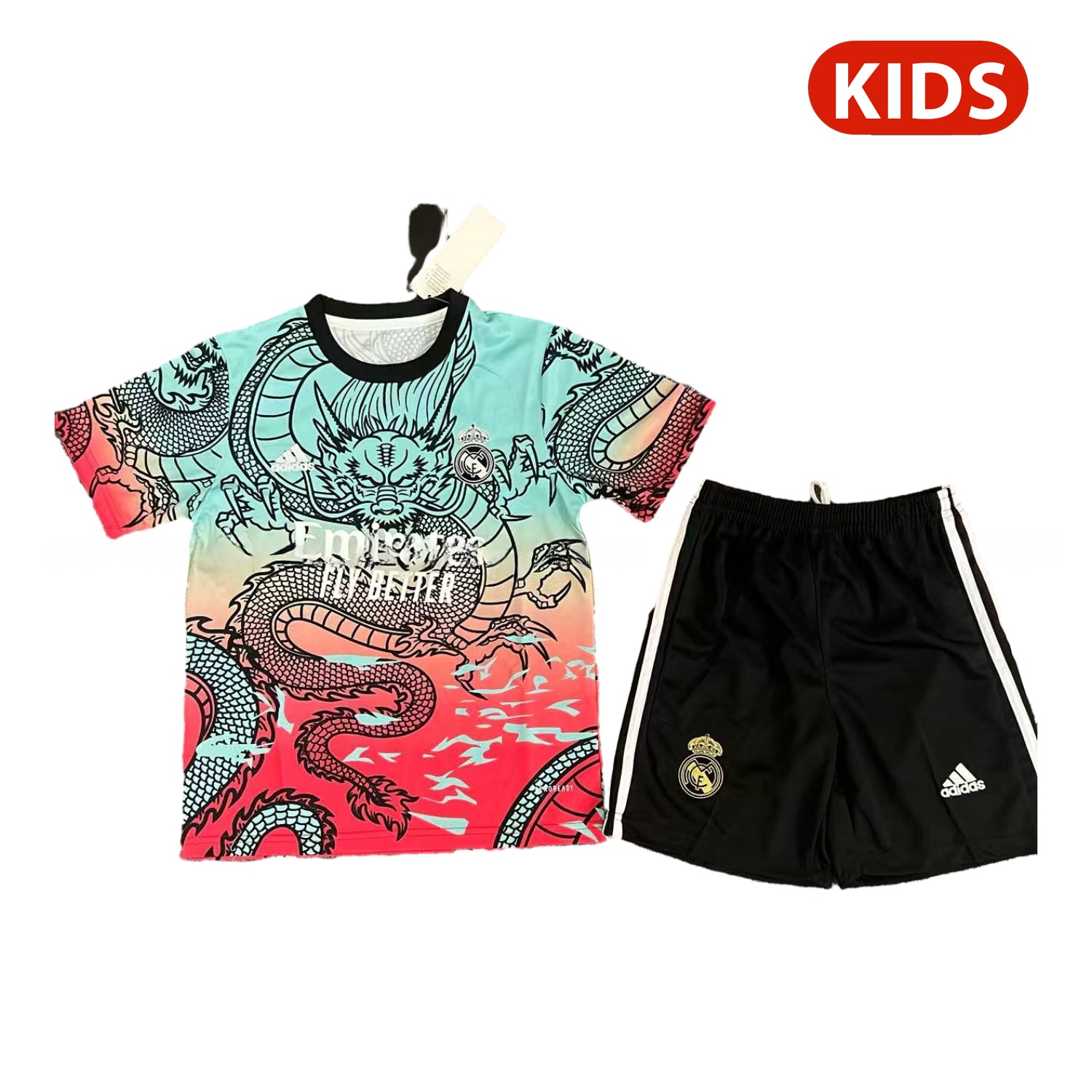 Real Madrid 25-26 Black Dragon Red And Blue Special Kids Kit - Unitedfutballjersey
