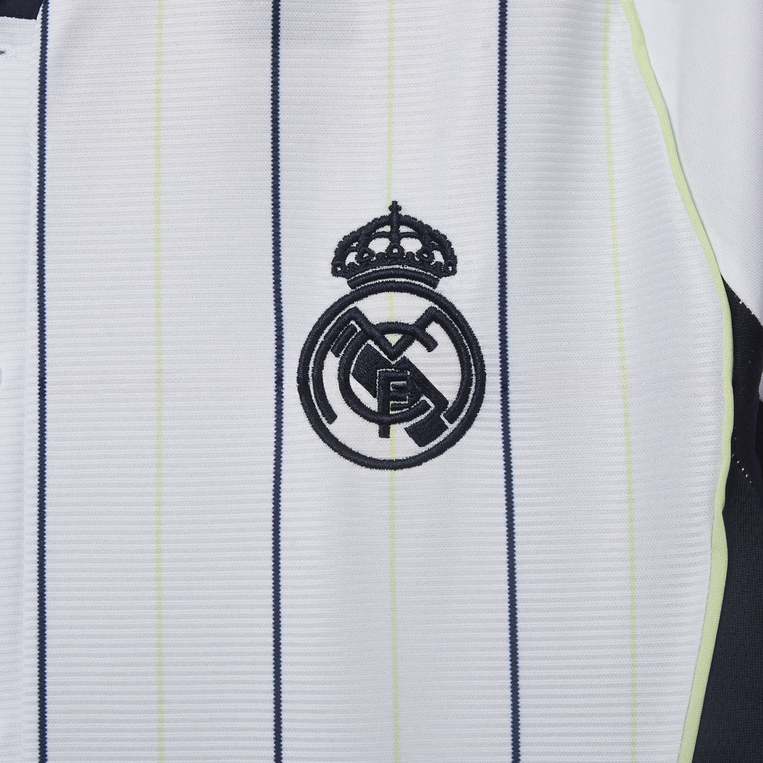 Real Madrid 25-26 White Baseball Jersey with Black Stripes - Unitedfutballjersey
