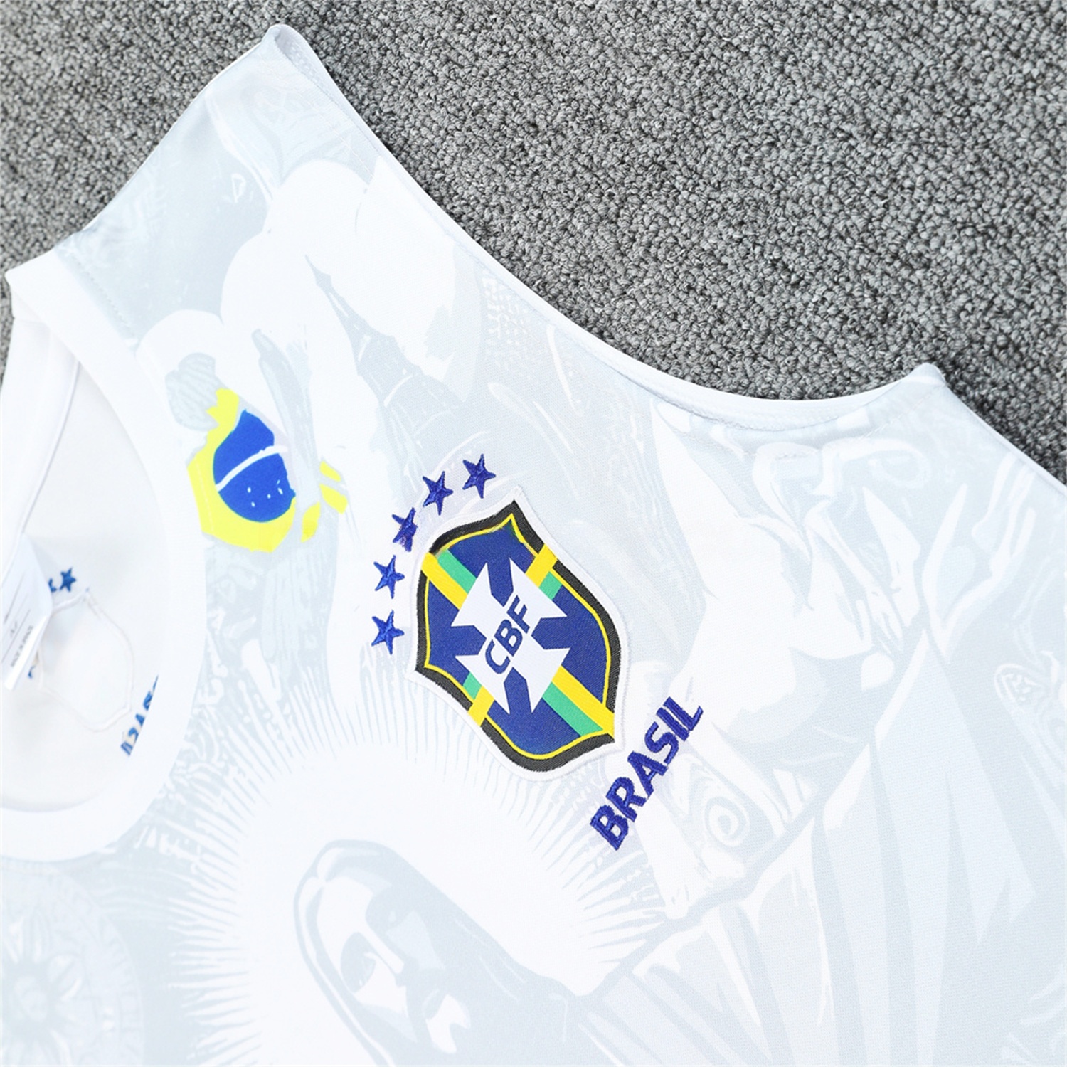 Brazil 25-26 White Jesus Statue Vest Training Set - White Vest & Black Shorts - Unitedfutballjersey