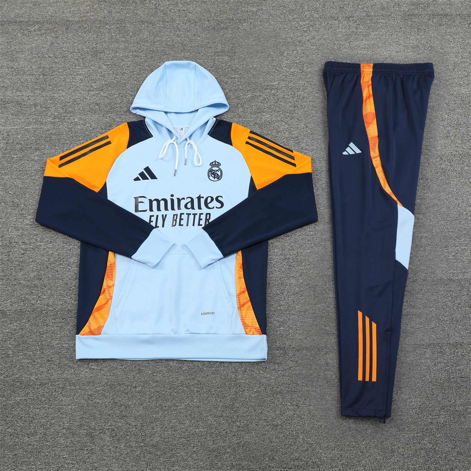 Real Madrid 24-25 Training Hoodie Set - Light Blue Hoodie and Deep Blue Pants - Unitedfutballjersey