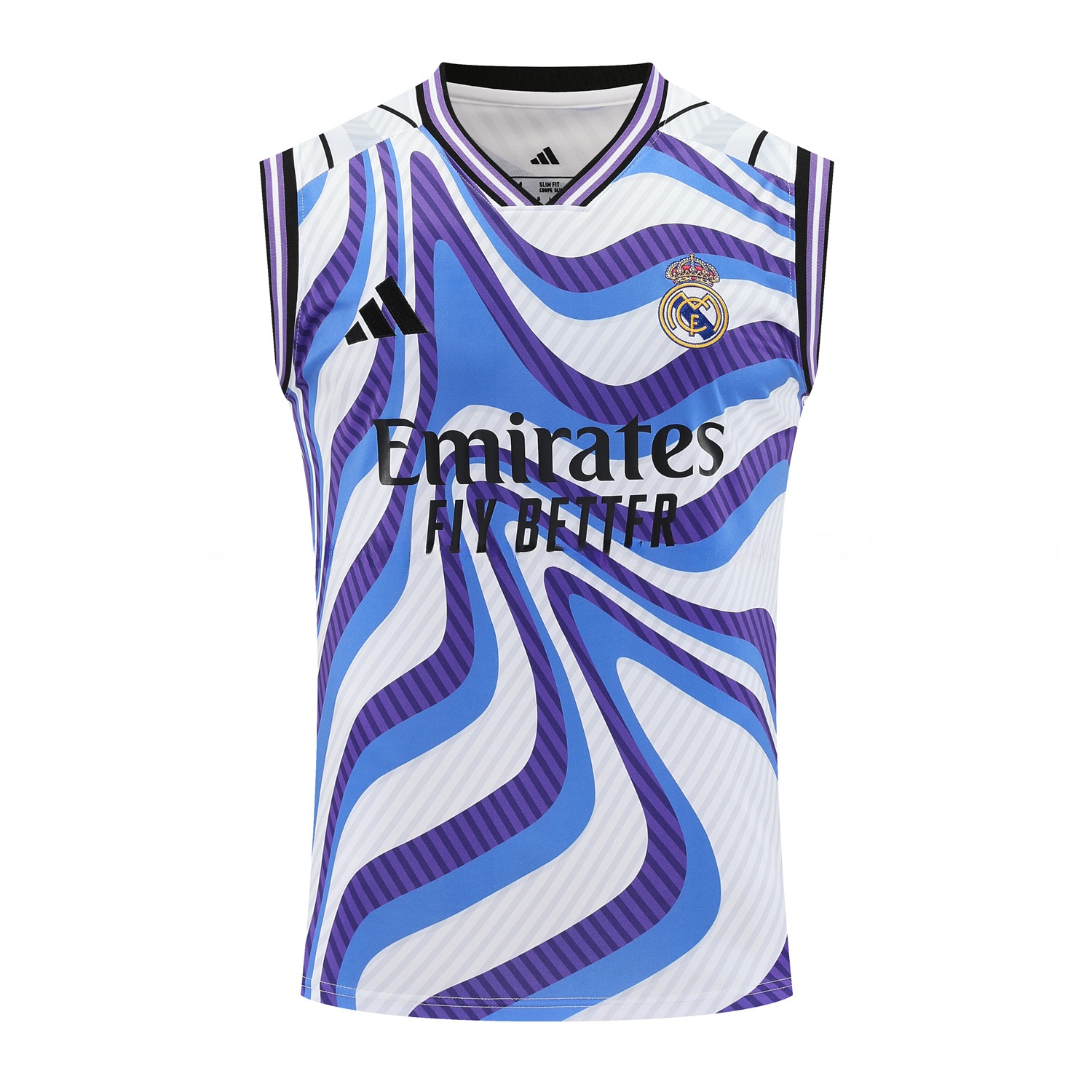 Real Madrid 25-26 Vest Training Set - Blue Purple Curve Pattern Vest & Black Shorts - Unitedfutballjersey