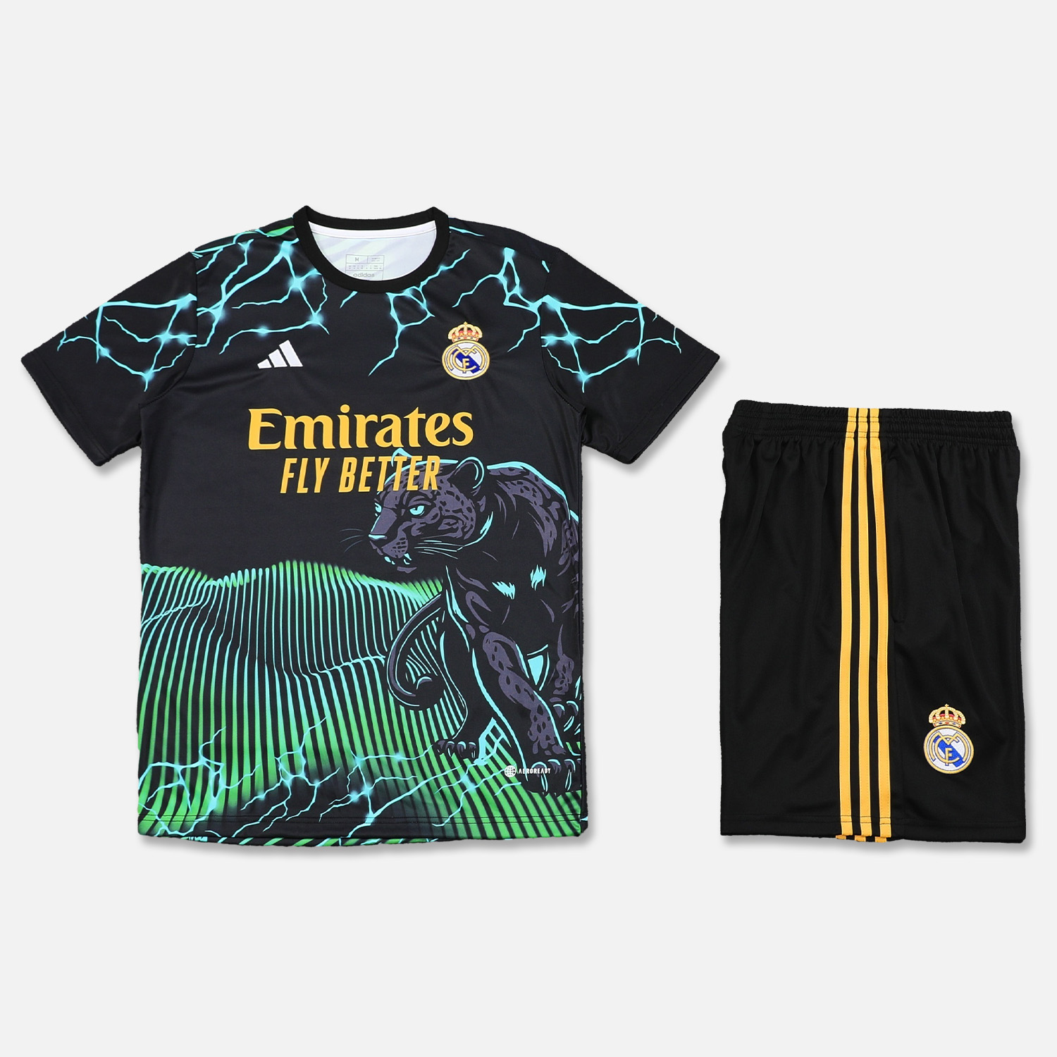 Real Madrid 24-25 Short-Sleeve Training Set - Green Leopard Top & Black Shorts - Unitedfutballjersey