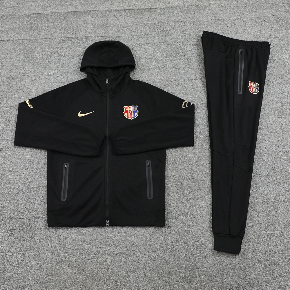 Barcelona 24-25 Unsponsored Training Hoodie Set - Black Hoodie and Pants - Unitedfutballjersey