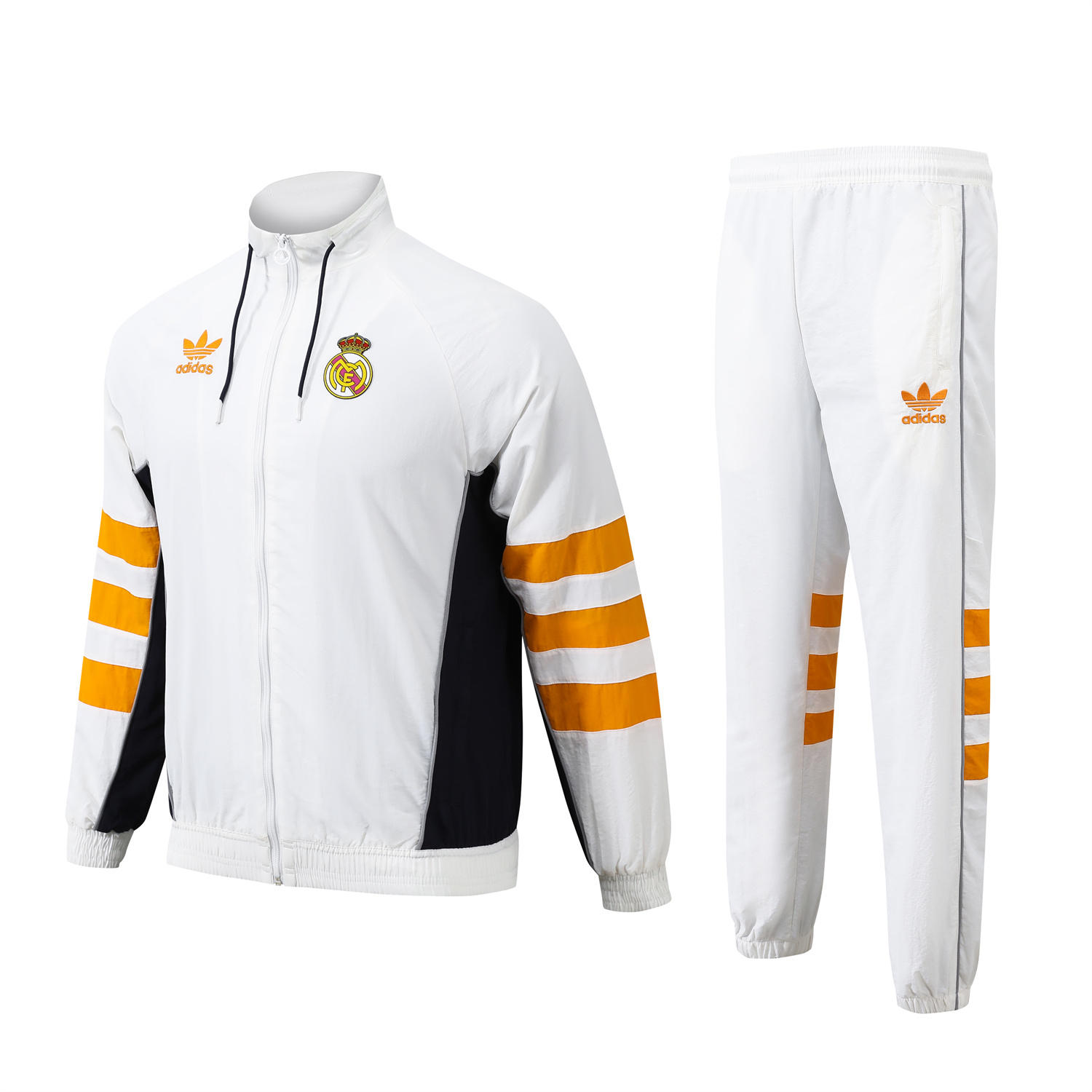 Real Madrid 24-25 Retro Style Player Windbreaker Jacket Suit - White & Orange - Unitedfutballjersey