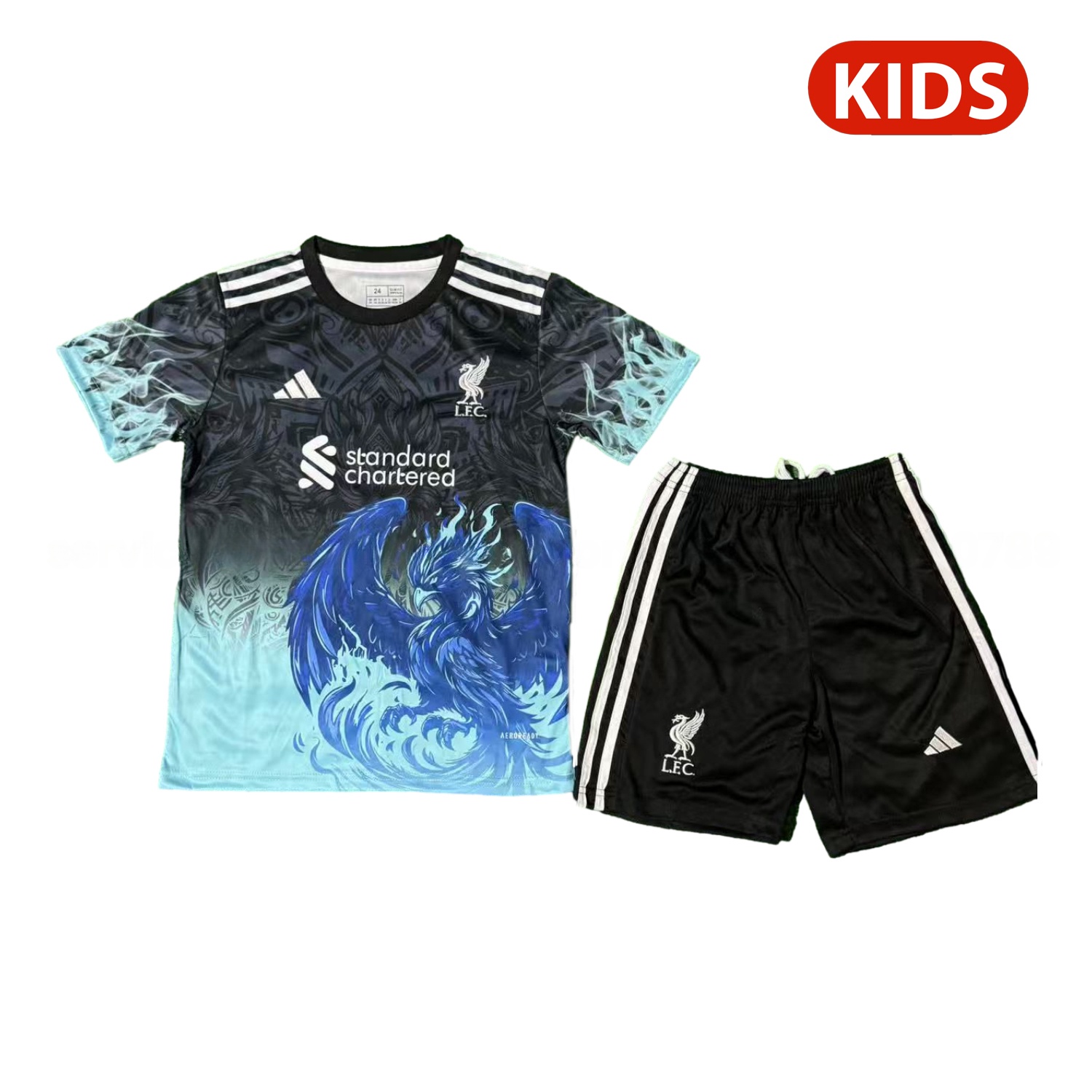 Liver.pool 25-26 Blue Liver.pool Bird Black Special Kids Kit - Unitedfutballjersey