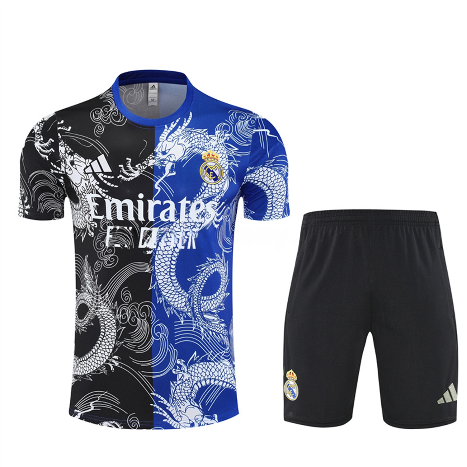 Real Madrid 25-26 Short-Sleeve Training Set - Blue Black Dragon Top & Black Shorts - Unitedfutballjersey