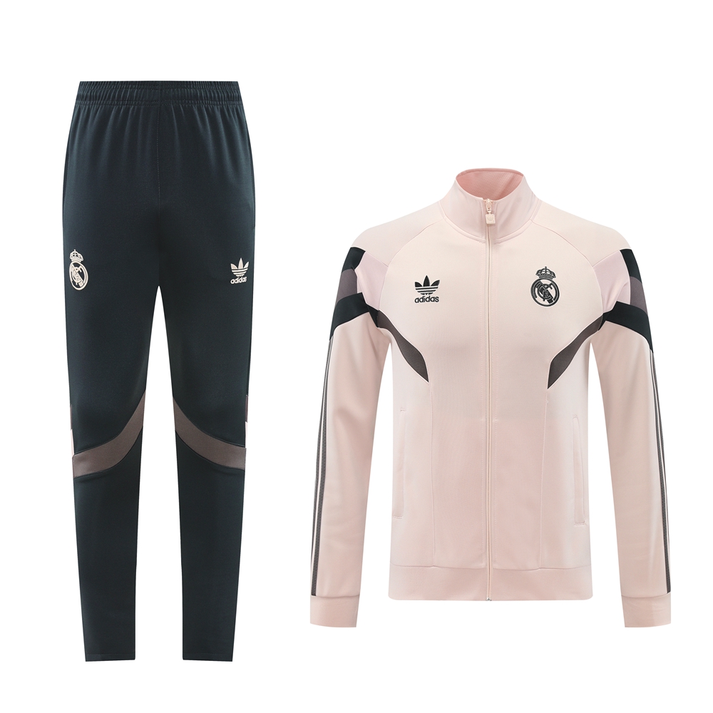 Real Madrid 24-25 Jacket Training Tracksuit - Light Pink Top and Black Pants - Unitedfutballjersey
